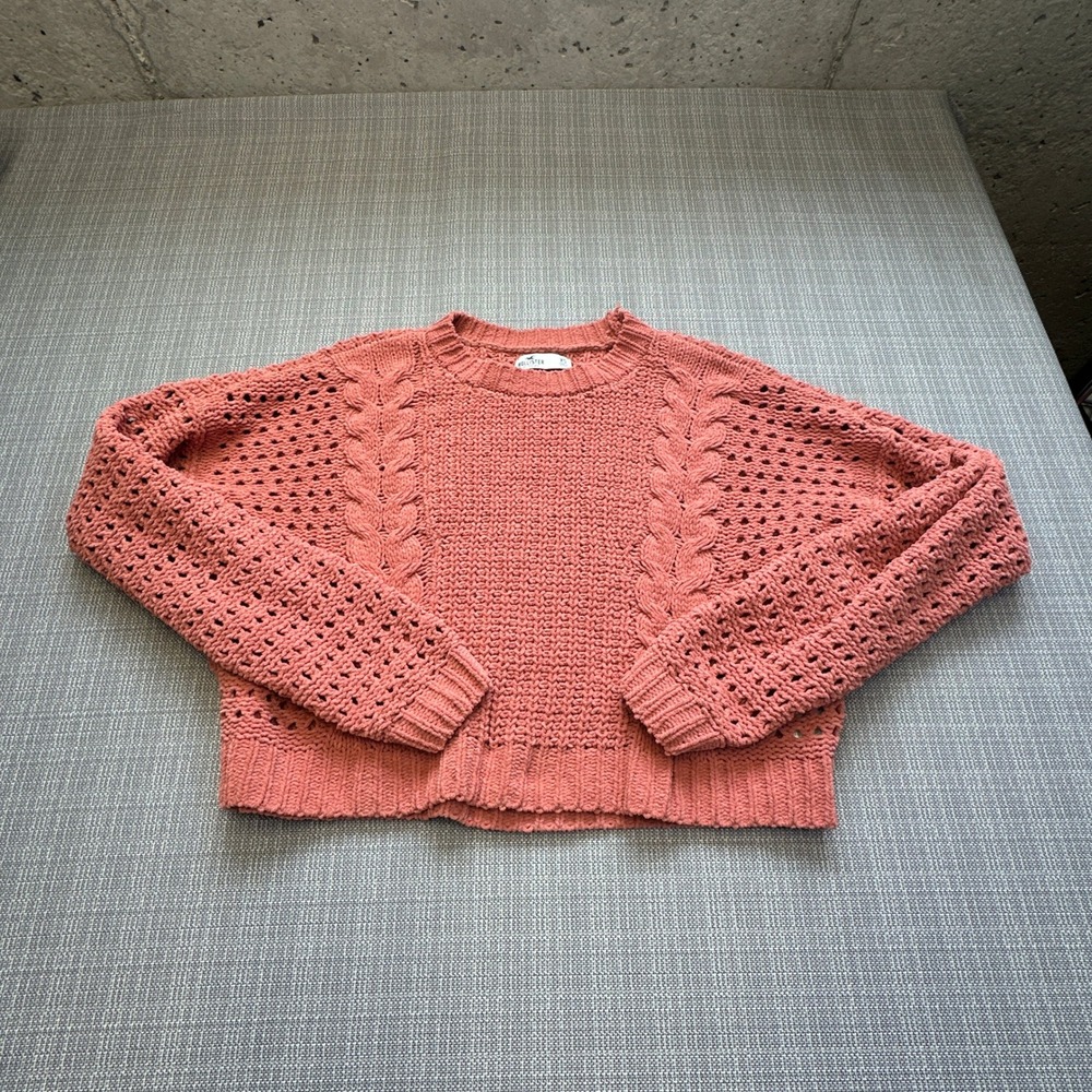 Hollister Salmon Chenille Cable Knit Cropped Sweater Womens XS